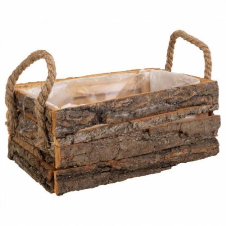 cesto/maceta rectangular de corteza de tronco