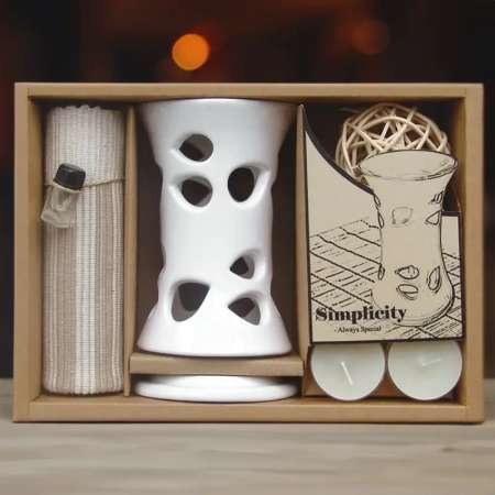 Pack regalo quemador esencias en blanco. EMIM Mimbre y Aromas tu tienda de confianza