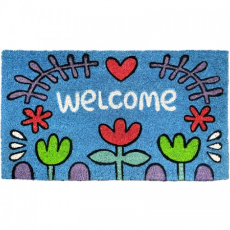 felpudo azul flores welcome