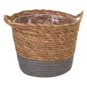 macetero cesta redondo fibra natural gris