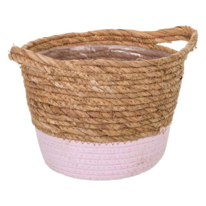 macetero cesta redondo fibra natural rosa