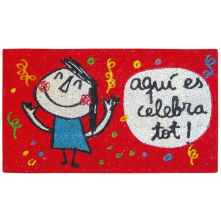 Felpudo original rojo «Aquí es celebra tot»
