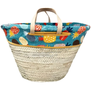Capazo de la compra grande forro estampado piñas_EMIM Mimbre y Aromas_Tu cestería de confianza