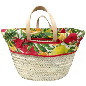 Capazo de la compra mediano forro estampado fruta_EMIM Mimbre y Aromas_Tu cestería de confianza