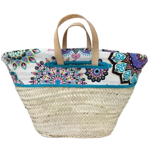 Capazo de la compra mediano forro estampado mandalas_EMIM Mimbre y Aromas_Tu cestería de confianza
