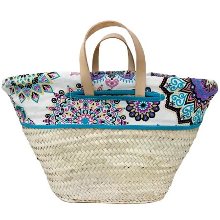 Capazo de la compra mediano forro estampado mandalas_EMIM Mimbre y Aromas_Tu cestería de confianza